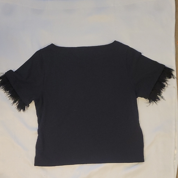 J.Crew Black Top with Feathered Sleeves Size L - Picture 3 of 4